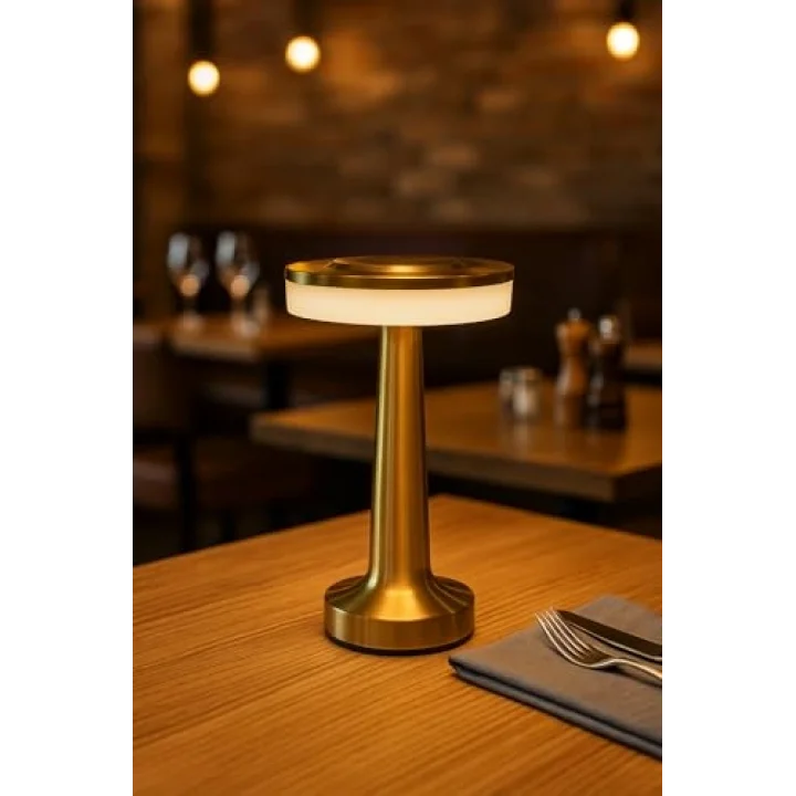 Oslo Gold Şarjlı Dokunmatik Masa Lambası – 3 Renk Modu (6500K/3200K/Amber), Dimlenebilir, Type-C Kablo Dahil, 1500mAh Batarya, 20 cm Yükseklik