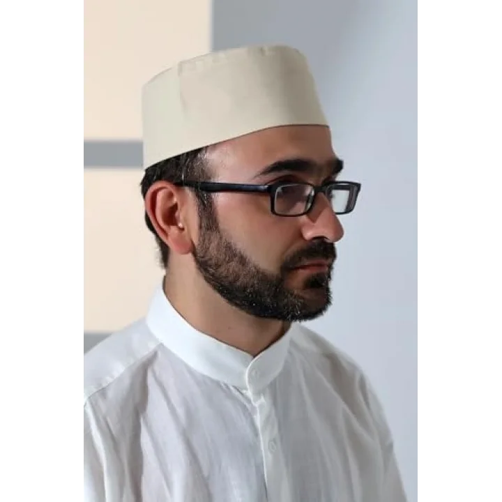 Osmanlı Tuğrası Nakışlı Kalıp Namaz Takkesi Bej Bej 58