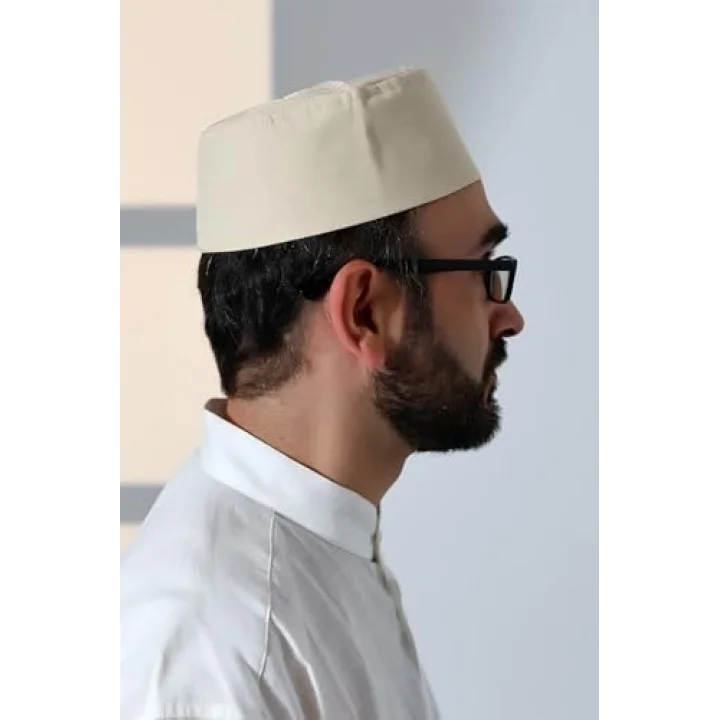 Osmanlı Tuğrası Nakışlı Kalıp Namaz Takkesi Bej Bej 58