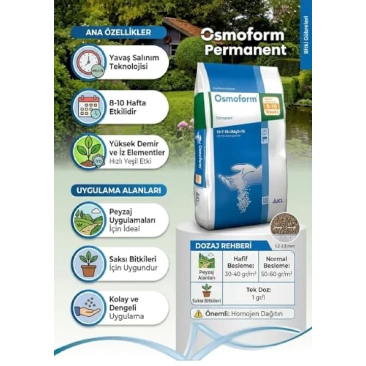 Osmoform Permanent 19-7-18+2MgO+TE Yavaş Salınımlı Bitki Gübresi 8-10 Hafta 25 KG