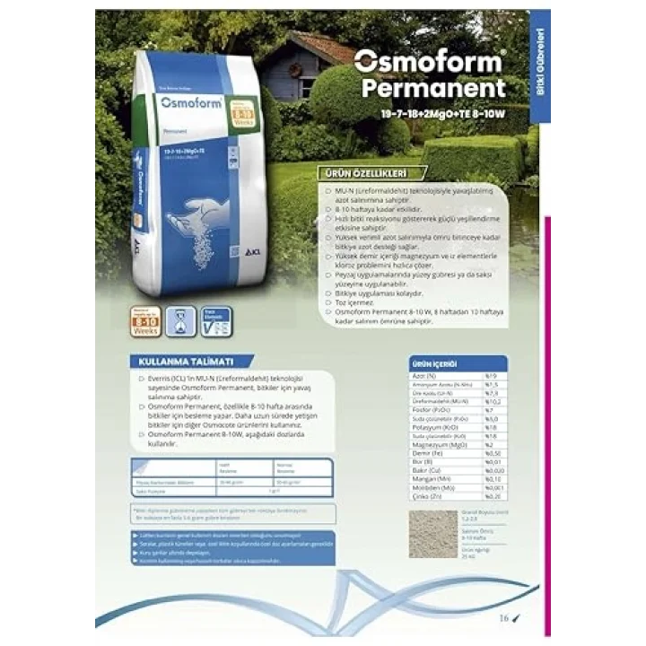 Osmoform Permanent 19-7-18+2MgO+TE Yavaş Salınımlı Bitki Gübresi 8-10 Hafta 25 KG