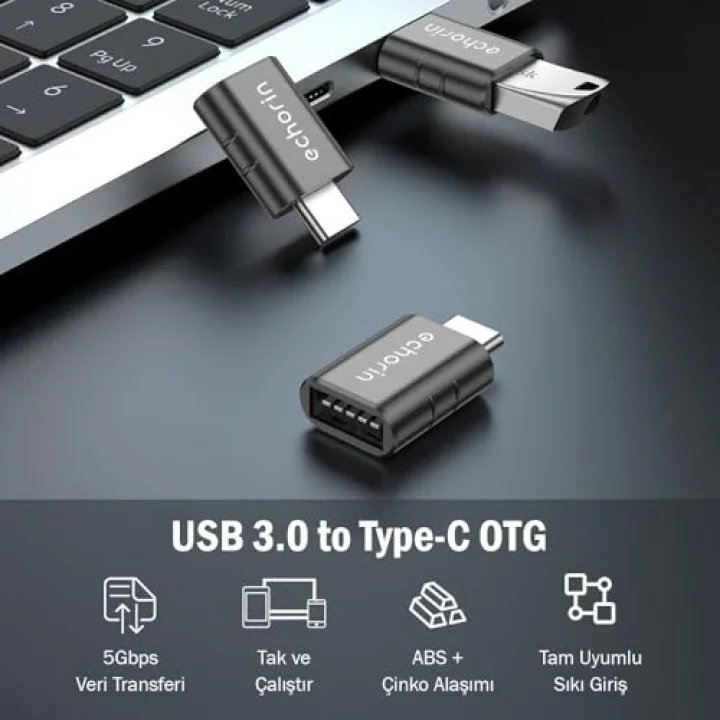 OTG Akıllı Giriş USB 3.0 to Type-C Dönüştürücü Adaptör Çevirici 5Gbps, iPhone 16, Pro, Pro Max, M2, M3, M4 MacBook Pro, Air, iPad Pro ve Galaxy S25, S24, S23 ve Tabletler ile Uyumlu