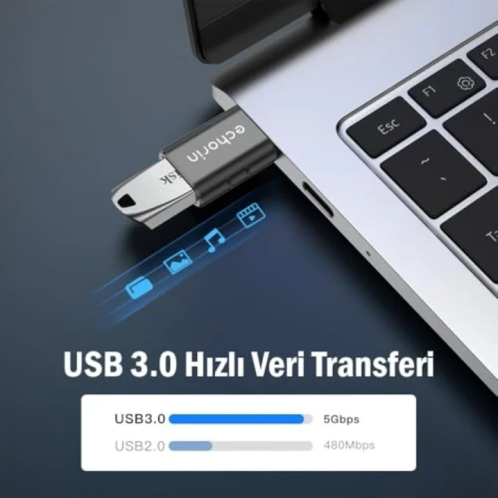 OTG Akıllı Giriş USB 3.0 to Type-C Dönüştürücü Adaptör Çevirici 5Gbps, iPhone 16, Pro, Pro Max, M2, M3, M4 MacBook Pro, Air, iPad Pro ve Galaxy S25, S24, S23 ve Tabletler ile Uyumlu