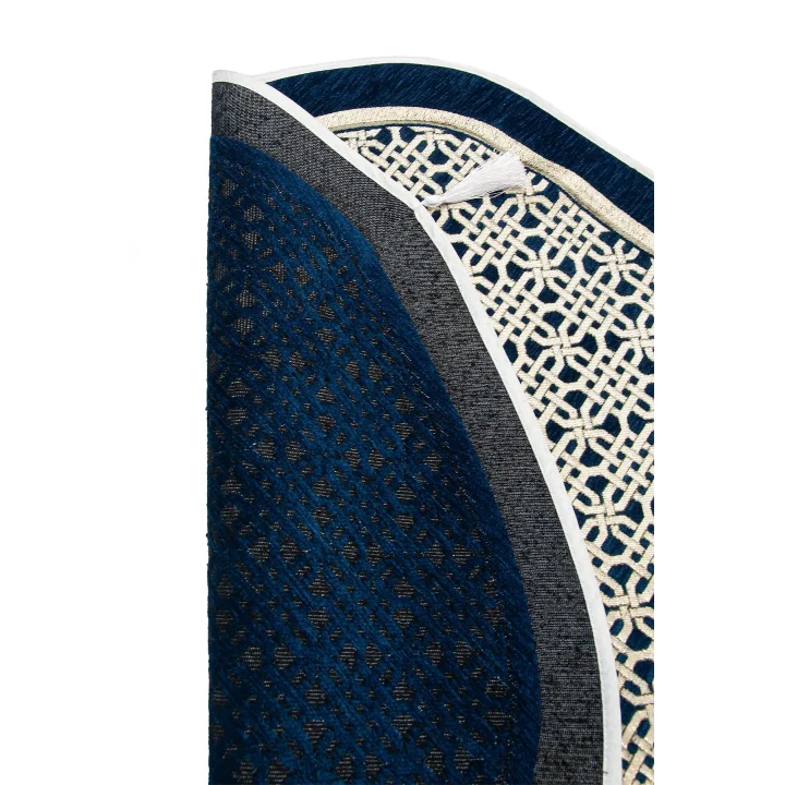 Oval Mihrap Desenli Püsküllü Lüks Şönil Seccade Lacivert