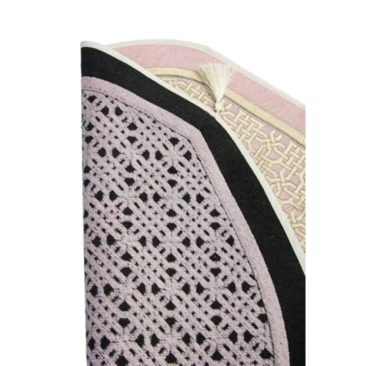 Oval Mihrap Desenli Püsküllü Lüks Şönil Seccade Pembe