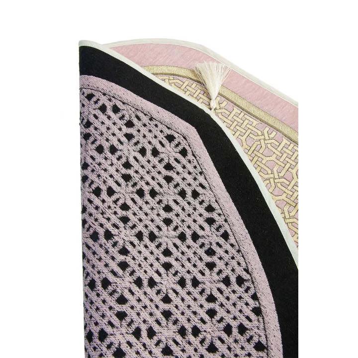 Oval Mihrap Desenli Püsküllü Lüks Şönil Seccade Pembe