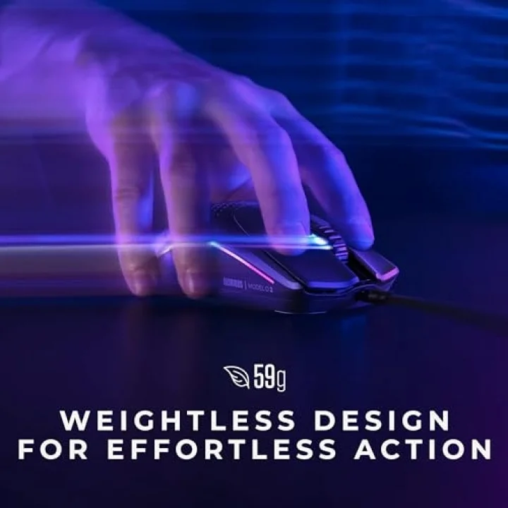 Oyun Modeli O 2 Kablolu Oyun Faresi - 59g Ultralight, FPS, 26.000 DPI, Motion Sync, 80M Tıklama Nominal Anahtarlar, 6 Programlanabilir Düğme, İki Elini de Kullanabilen, RGB, PTFE Ayaklar