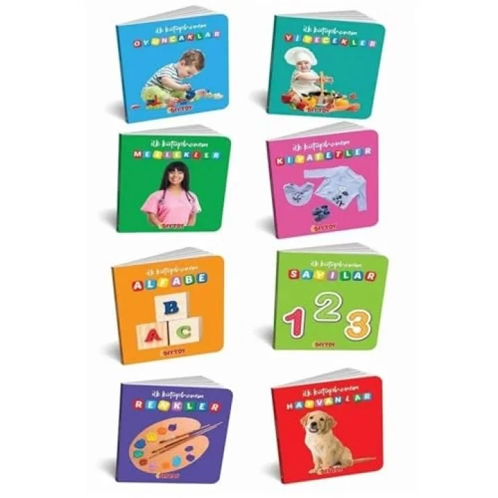 Oyuncak İlk Bebek Kütüphanem 8li Kitap Set 1-Alfabe 2-Sayı 3-Renk 4-Hayvan 5-Meslek 6-Yiyecek 7-Kıyafet 8-Oyuncaklar