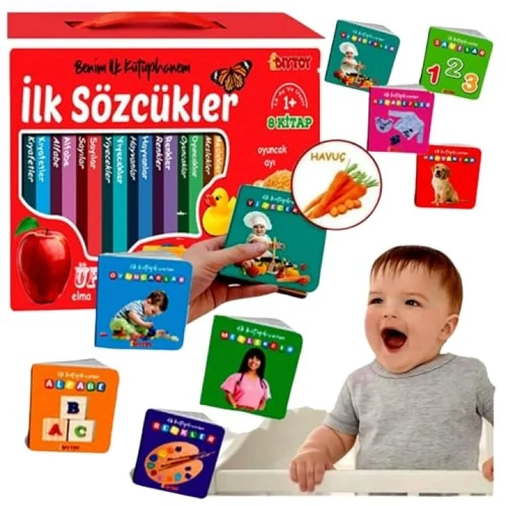 Oyuncak İlk Bebek Kütüphanem 8li Kitap Set 1-Alfabe 2-Sayı 3-Renk 4-Hayvan 5-Meslek 6-Yiyecek 7-Kıyafet 8-Oyuncaklar