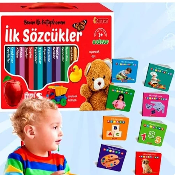 Oyuncak İlk Bebek Kütüphanem 8li Kitap Set 1-Alfabe 2-Sayı 3-Renk 4-Hayvan 5-Meslek 6-Yiyecek 7-Kıyafet 8-Oyuncaklar