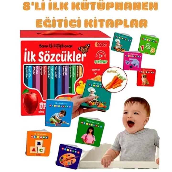 Oyuncak İlk Bebek Kütüphanem 8li Kitap Set 1-Alfabe 2-Sayı 3-Renk 4-Hayvan 5-Meslek 6-Yiyecek 7-Kıyafet 8-Oyuncaklar