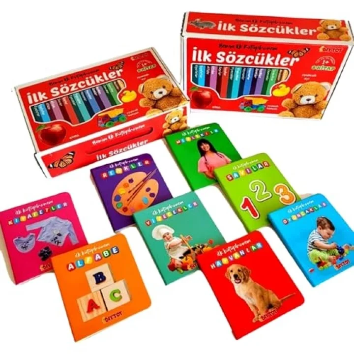Oyuncak İlk Bebek Kütüphanem 8li Kitap Set 1-Alfabe 2-Sayı 3-Renk 4-Hayvan 5-Meslek 6-Yiyecek 7-Kıyafet 8-Oyuncaklar