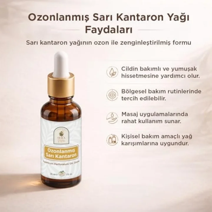 Ozonlanmış Sarı Kantaron Yağı 30 ml – Zeytinyağı Bazlı, Hypericum Perforatum İçeren Yoğun Kıvamlı Bitkisel Cilt Bakım Yağı