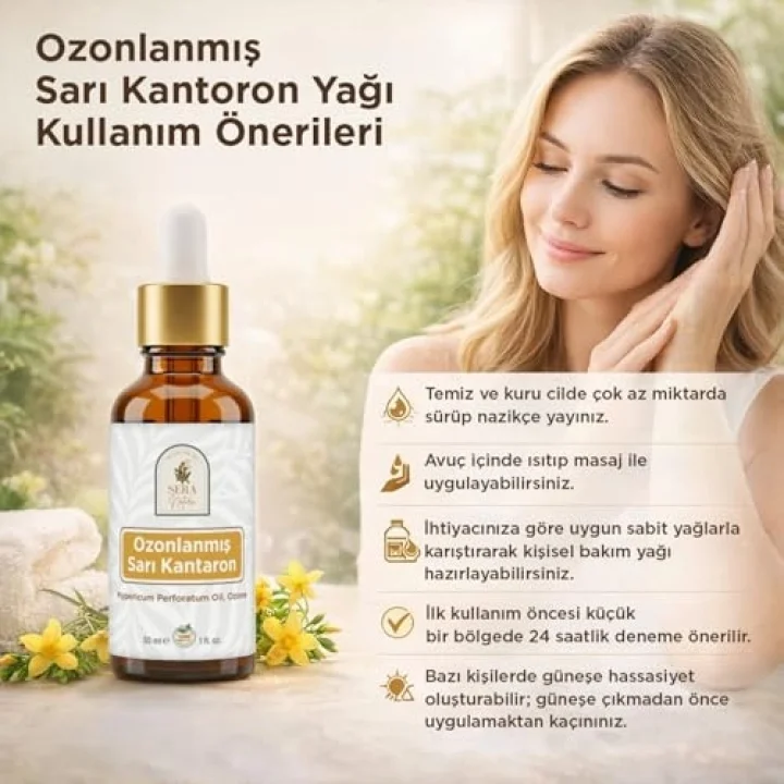 Ozonlanmış Sarı Kantaron Yağı 30 ml – Zeytinyağı Bazlı, Hypericum Perforatum İçeren Yoğun Kıvamlı Bitkisel Cilt Bakım Yağı