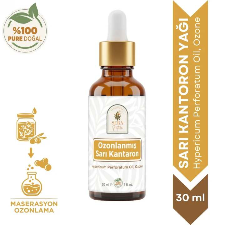 Ozonlanmış Sarı Kantaron Yağı 30 ml – Zeytinyağı Bazlı, Hypericum Perforatum İçeren Yoğun Kıvamlı Bitkisel Cilt Bakım Yağı
