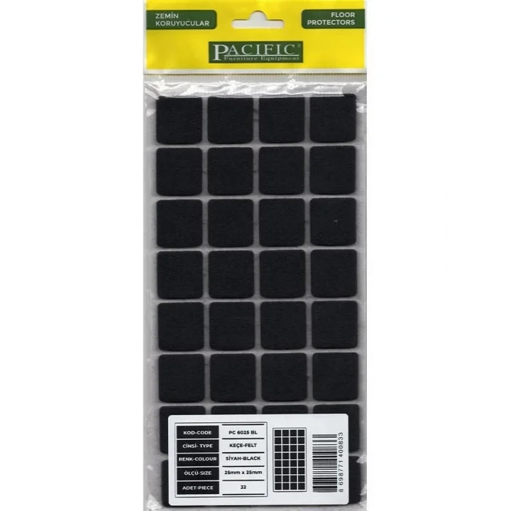 Mey İthalat® Pacific 6025 BL Yapışkanlı Keçe 25 mm X 25 mm Siyah