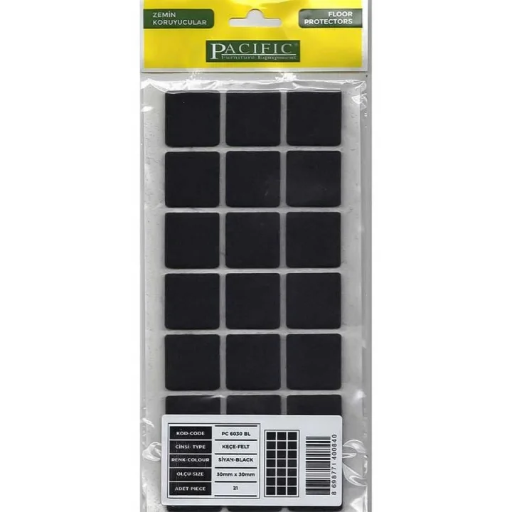 Mey İthalat® Pacific 6030 BL Yapışkanlı Keçe 30 mm X 30 mm Siyah