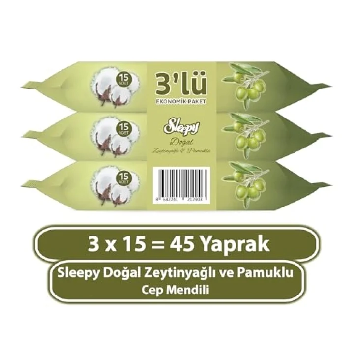 Pamuk Zeytin Cep Mendili 3x15 (45 Yaprak)