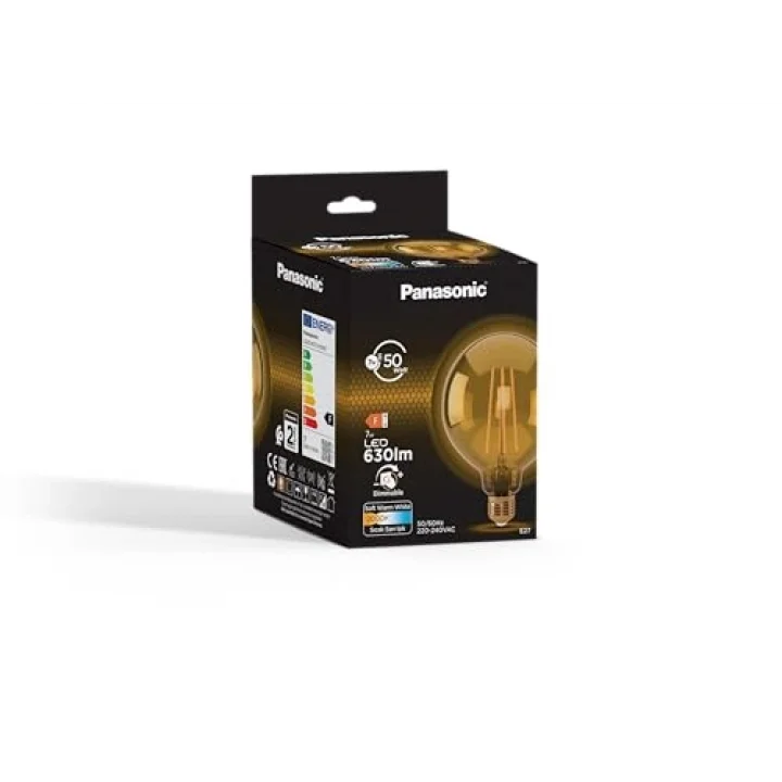 Panasonic E27 Dim Edilebilir Filaman G125 Lamba 7W 630LM 2000K Gold