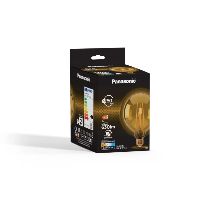 Panasonic E27 Dim Edilebilir Filaman G125 Lamba 7W 630LM 2000K Gold