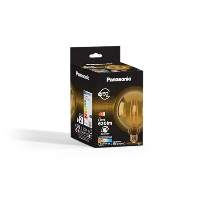 Panasonic E27 Dim Edilebilir Filaman G95 Lamba 7W 630LM 2000K Gold