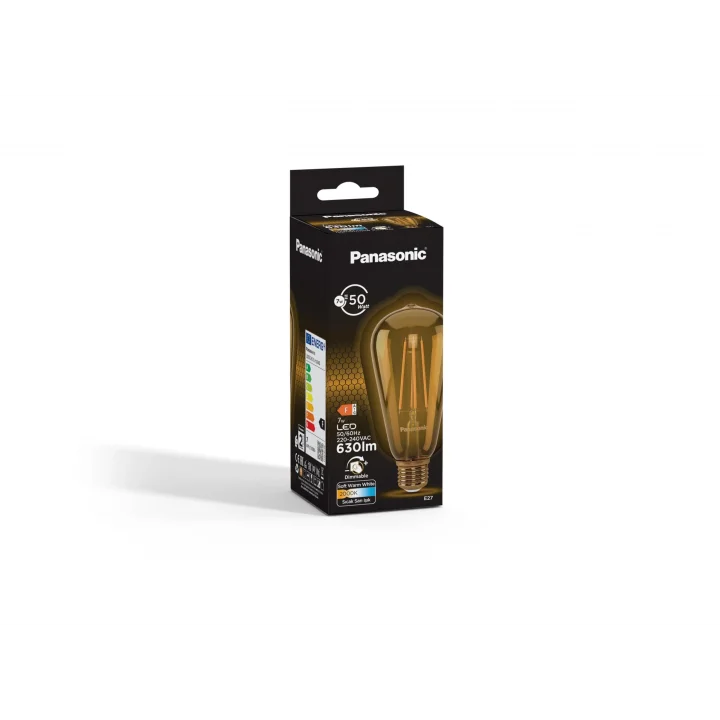 Panasonic E27 Dim Edilebilir Filaman ST64 Lamba 7W 630LM 2000K Gold