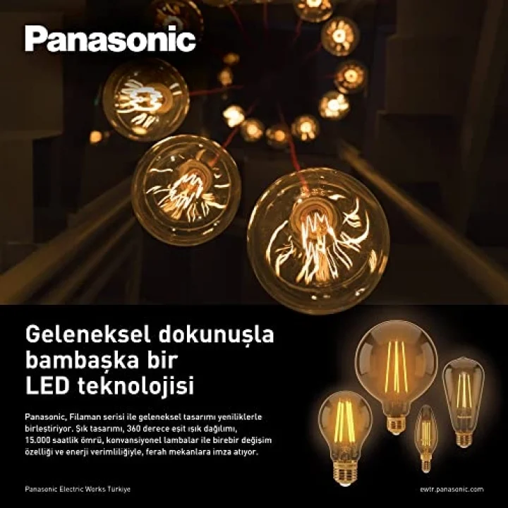 PANASONIC E27 FİL ST64 LAMBA, SARI IŞIK 7W 630LM 2000K GOLD