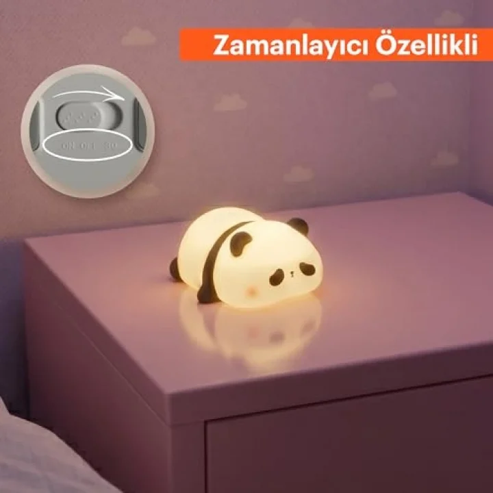 Panda Gece Lamba, LED Yumuşacık Sevimli Lamba, Çocuklar için Gece Lambası, Silikon Panda Işığı, Kısılabilir Kız Bebek Yatak Odası Gece Lambası, Emzirme Kreş Dekoru için Şarj Edilebilir