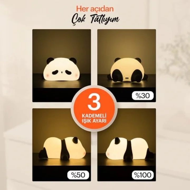 Panda Gece Lamba, LED Yumuşacık Sevimli Lamba, Çocuklar için Gece Lambası, Silikon Panda Işığı, Kısılabilir Kız Bebek Yatak Odası Gece Lambası, Emzirme Kreş Dekoru için Şarj Edilebilir