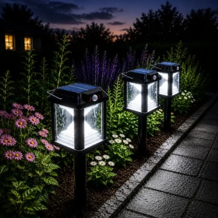 Panter Solar Bahçe Aydınlatması, Balkon Dekorasyonu, Güneş Enerjili Hareket Sensörlü, 3000K Sarı Gün Işığı Filament LED Dış Mekan Su Geçirmez Çim Yol Peyzaj Patika Aydınlatma Dekoratif Lamba 55 CM