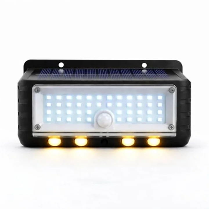 Panter Solar Hareket Sensörlü LED Duvar Lambası 3W 44 SMD Beyaz + 4 Gün Işığı LED, 300 Lümen, IP65 Su Geçirmez, 3 Modlu Güneş Enerjili Aplik, Balkon ve Bahçe Aydınlatması