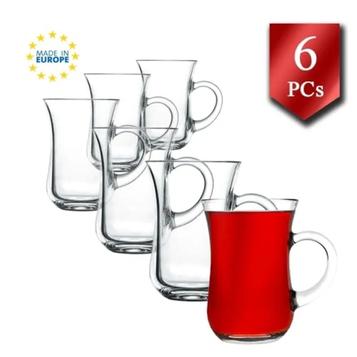 Paşabahçe 6 lı Cam Kulplu Keyif Çay Bardağı