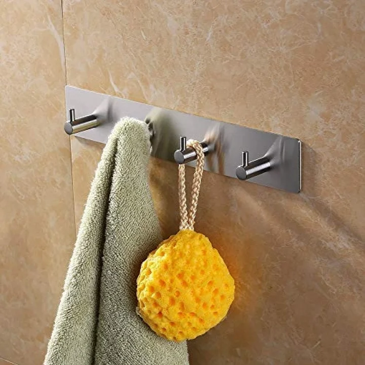 Paslanmaz Çelik 4 Topuzlu Bornoz Askısı Havluluk - Banyo Askısı - inox - Kendinden Yapışmalı
