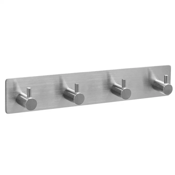 Paslanmaz Çelik 4 Topuzlu Bornoz Askısı Havluluk - Banyo Askısı - inox - Kendinden Yapışmalı