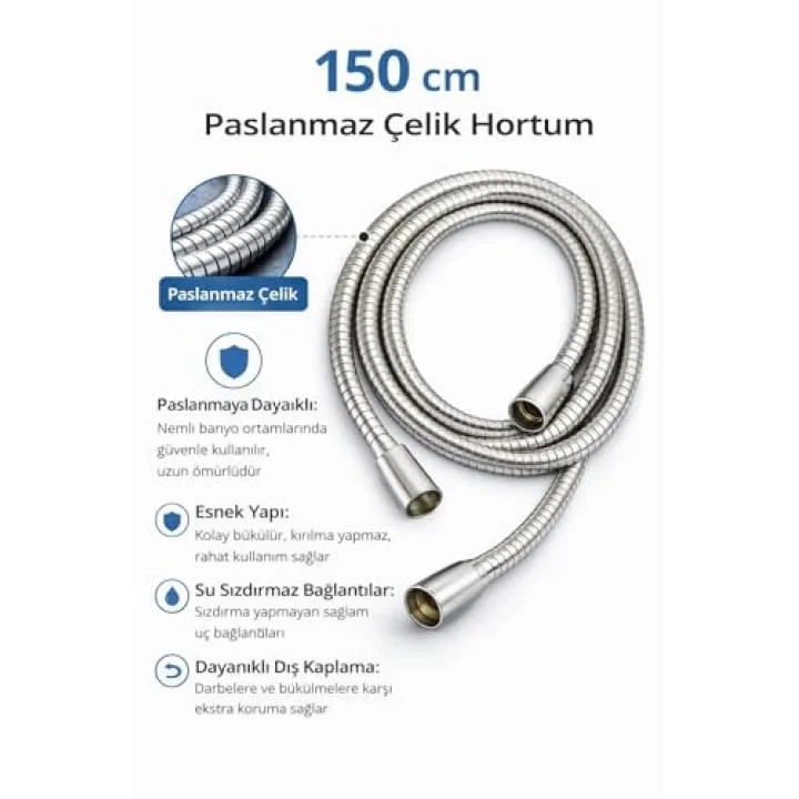 Paslanmaz Çelik Duş Hortumu Ve El Duşu Seti, 150 Cm Esnek Hortum, Yüksek Basınçlı Duş Başlığı, Kireç Önleyici Nozullar, Evrensel Bağlantı, Banyo İçin,El Duşu Ve Paslanmaz Çelik Duş Hortumu Seti 150 Cm