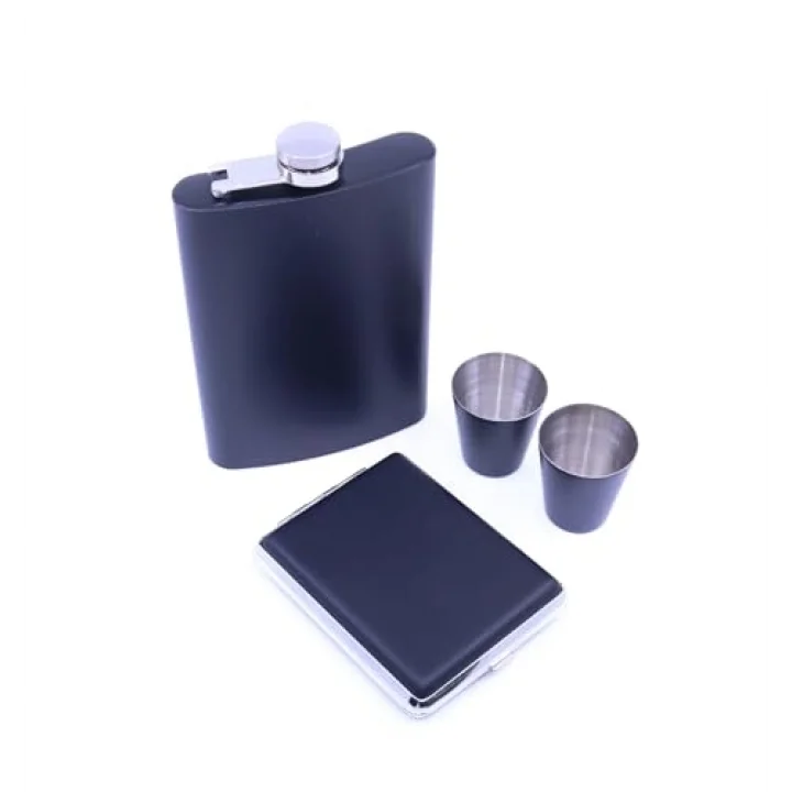 Paslanmaz Çelik Matara Seti - İki Shot Bardağı Tabaka Set