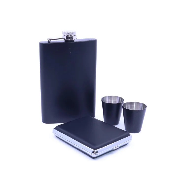 Paslanmaz Çelik Matara Seti - İki Shot Bardağı Tabaka Set