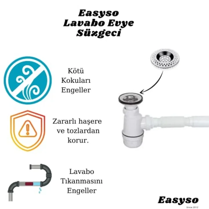 Paslanmaz Çelik Mutfak Filtre Lavabo Süzgeci Küvet Tıkacı 2 Adet Evye Easyso4030