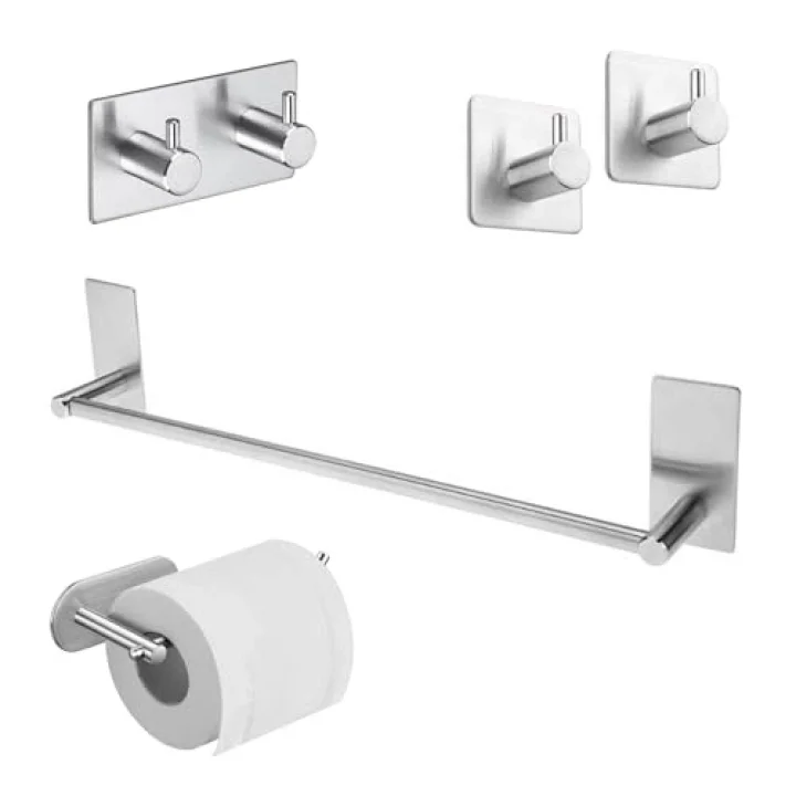 Paslanmaz Çelik SET 40cm Havluluk - Tuvalet Kağıdı Askılığı - Askılık ve Bornozluk - Kendinden Yapışmalı