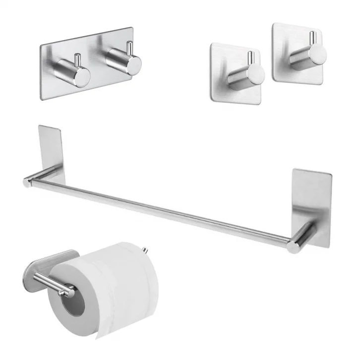 Paslanmaz Çelik SET 40cm Havluluk - Tuvalet Kağıdı Askılığı - Askılık ve Bornozluk - Kendinden Yapışmalı