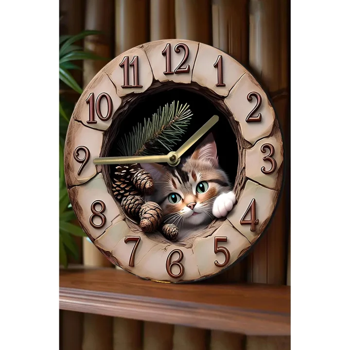 Patili Dostlarınız İçin Patili Saat – Kedi Temalı Doğal Duvar Saati sdw007