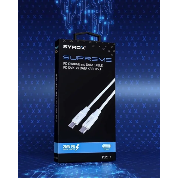 PD25TK Type-C To Type-C Pd 25W Hızlı Data/Şarj Kablosu 1 Metre Beyaz