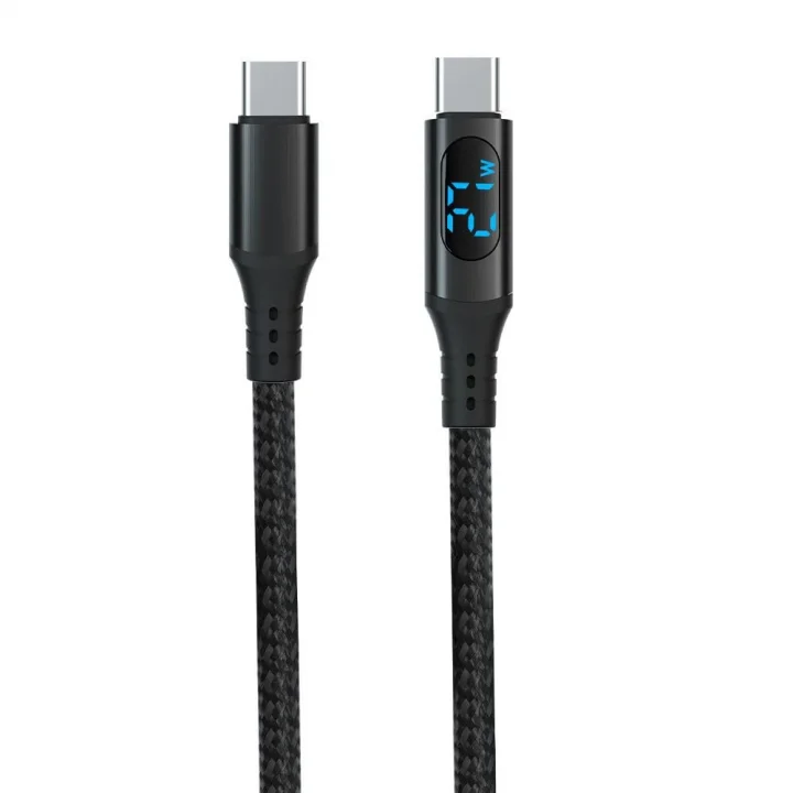 PD60W Hızlı Şarj Kablosu, Led Ekranlı, 480Mbps Type-C to Type-C Kablo, USB C - USB C Erkek - Erkek Kablo Tip C to Tip C 1 Metre U05CC3