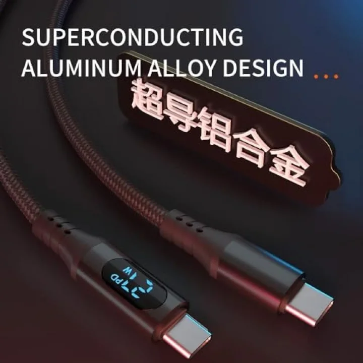 PD60W Hızlı Şarj Kablosu, Led Ekranlı, 480Mbps Type-C to Type-C Kablo, USB C - USB C Erkek - Erkek Kablo Tip C to Tip C 1 Metre U05CC3