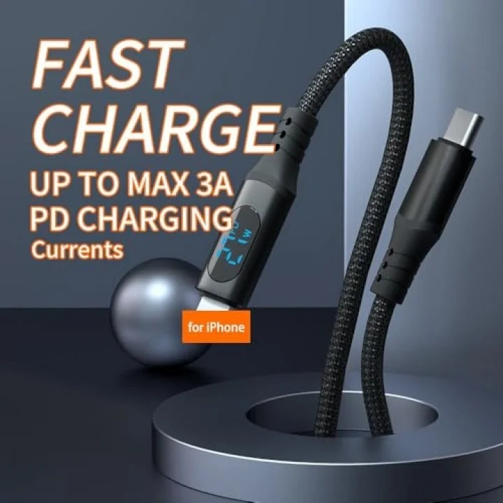 PD60W Hızlı Şarj Kablosu, Led Ekranlı, 480Mbps Type-C to Type-C Kablo, USB C - USB C Erkek - Erkek Kablo Tip C to Tip C 1 Metre U05CC3