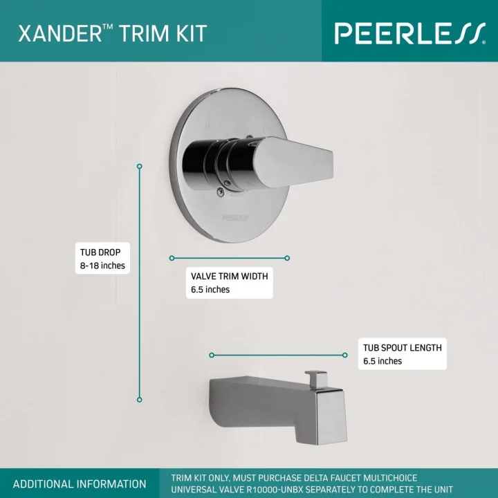 Peerless PTT14119 Sadece Xander Küvet Trim (Valf Ayrı Satılır), Krom