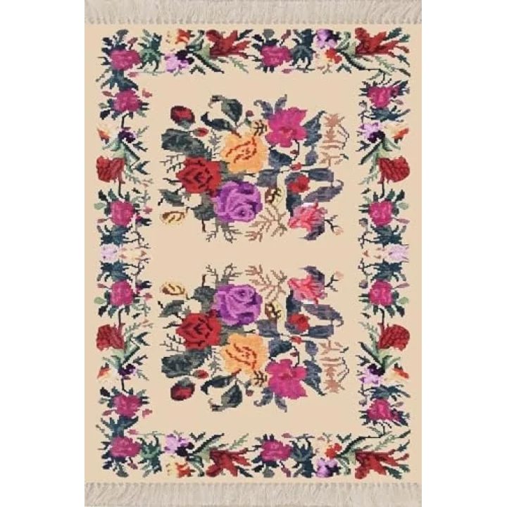 Pelangi Bej Desenli Kaymaz Tabanlı Halı, Bej 100 x 150