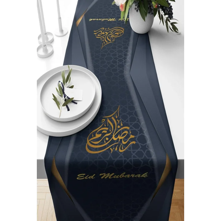Pelangi Bordo Eid Mubarak Ramazan Temalı Leke Tutmaz Kumaş Salon Mutfak Masa Değişik Ranır Modelleri Runner, Bordo-Gold 40 x 140