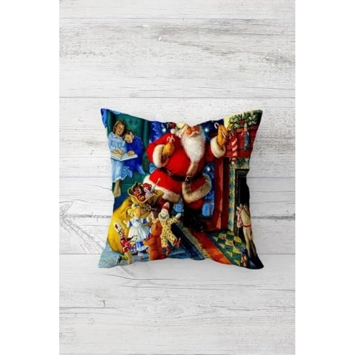 Pelangi Noel Baba Yılbaşı Temalı Çift Tarafı Baskı Gizli Fermuar Yastık Kılıfı Kırlent Koltuk Yastık Kılıfı, mavi-kırmızı 45 x 45, 24691174245451