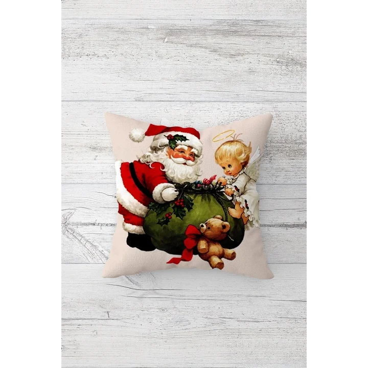 Pelangi Noel Baba Yılbaşı Temalı Çift Tarafı Baskı Gizli Fermuar Yastık Kılıfı Kırlent Koltuk Yastık Kılıfı, pudra 45 x 45, 24691173945451